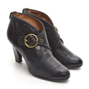 Frye Vicki Bootie Black Braided Buckle Heeled Boots 8.5